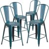 Blake 24" Industrial Style Bar Chair, Blue-Teal - Set of 4 - Modern Metal Counter Height - Image 3