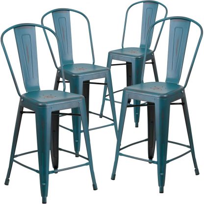 Blake 24" Industrial Style Bar Chair, Blue-Teal - Set of 4 - Modern Metal Counter Height - Image 3