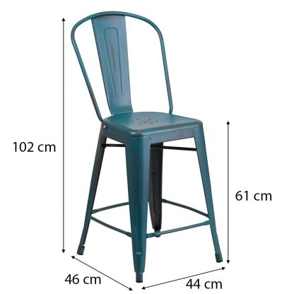 Blake 24" Industrial Style Bar Chair, Blue-Teal - Set of 4 - Modern Metal Counter Height - Image 2