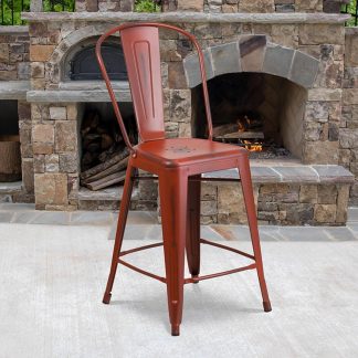 Blake 24" Industrial Tolix Style Bar Chair, Distressed Red - Set of 4 - Modern Metal Counter Height