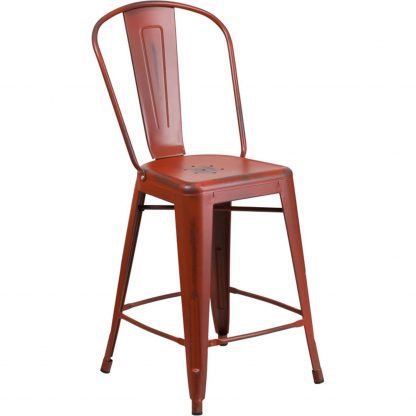 Blake 24" Industrial Tolix Style Bar Chair, Distressed Red - Set of 4 - Modern Metal Counter Height - Image 3