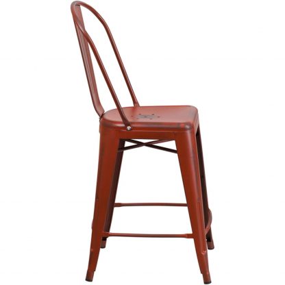 Blake 24" Industrial Tolix Style Bar Chair, Distressed Red - Set of 4 - Modern Metal Counter Height - Image 4
