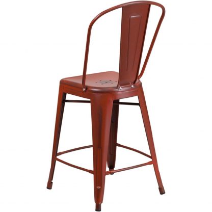 Blake 24" Industrial Tolix Style Bar Chair, Distressed Red - Set of 4 - Modern Metal Counter Height - Image 5