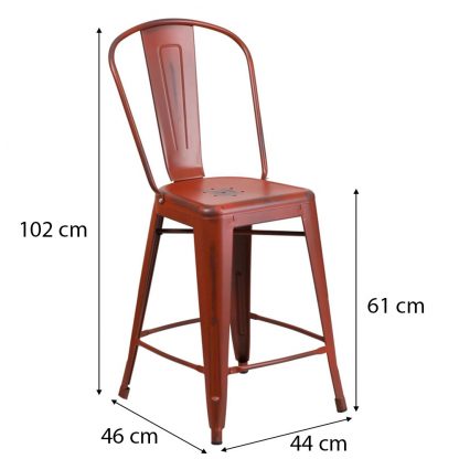 Blake 24" Industrial Tolix Style Bar Chair, Distressed Red - Set of 4 - Modern Metal Counter Height - Image 2