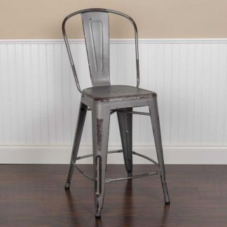 Blake 24" Industrial Tolix Style Bar Chair, Silver Grey - Set of 4 - Modern Metal Counter Height