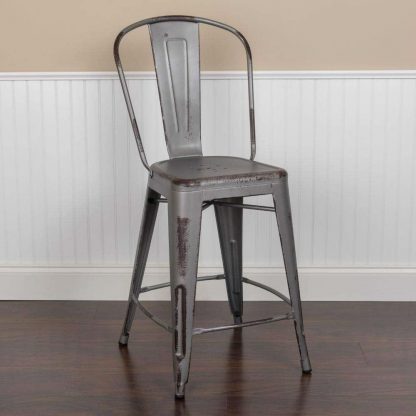 Blake 24" Industrial Tolix Style Bar Chair, Silver Grey - Set of 4 - Modern Metal Counter Height