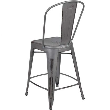 Blake 24" Industrial Tolix Style Bar Chair, Silver Grey - Set of 4 - Modern Metal Counter Height - Image 12