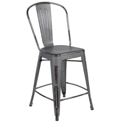 Blake 24" Industrial Tolix Style Bar Chair, Silver Grey - Set of 4 - Modern Metal Counter Height - Image 3