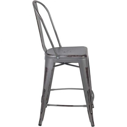 Blake 24" Industrial Tolix Style Bar Chair, Silver Grey - Set of 4 - Modern Metal Counter Height - Image 5