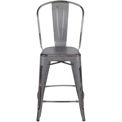 Blake 24" Industrial Tolix Style Bar Chair, Silver Grey - Set of 4 - Modern Metal Counter Height - Image 4