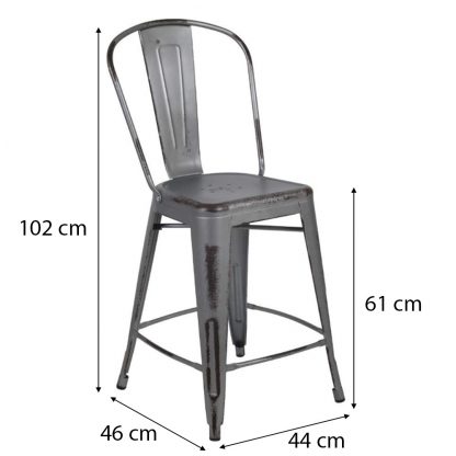 Blake 24" Industrial Tolix Style Bar Chair, Silver Grey - Set of 4 - Modern Metal Counter Height - Image 2