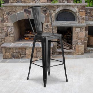 Blake 30" Industrial Tolix Style Bar Chair, Distressed Black - Set of 4 - Modern Metal Bar Height