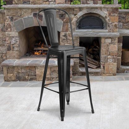 Blake 30" Industrial Tolix Style Bar Chair, Distressed Black - Set of 4 - Modern Metal Bar Height