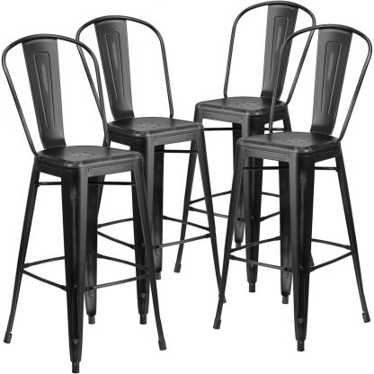 Blake 30" Industrial Tolix Style Bar Chair, Distressed Black - Set of 4 - Modern Metal Bar Height - Image 5