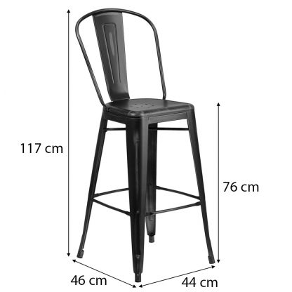 Blake 30" Industrial Tolix Style Bar Chair, Distressed Black - Set of 4 - Modern Metal Bar Height - Image 2