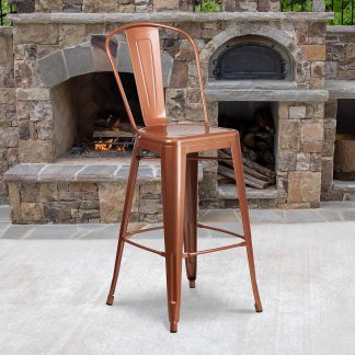 Blake 30" Industrial Tolix Style Bar Chair, Copper - Set of 4 - Modern Metal Bar Height