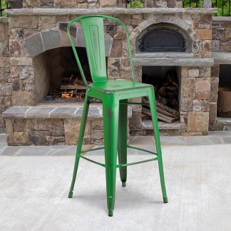 Blake 30" Industrial Tolix Style Bar Chair, Distressed Green - Set of 4 - Modern Metal Bar Height