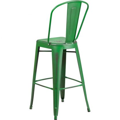 Blake 30" Industrial Tolix Style Bar Chair, Distressed Green - Set of 4 - Modern Metal Bar Height - Image 3