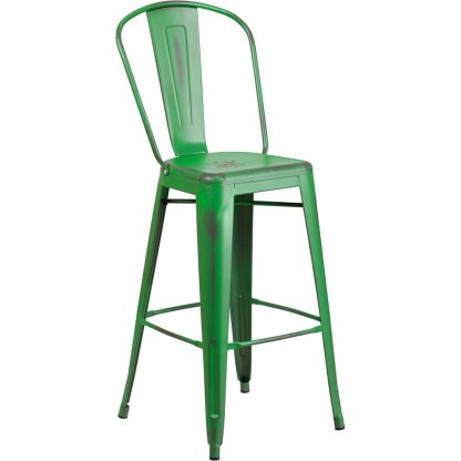 Blake 30" Industrial Tolix Style Bar Chair, Distressed Green - Set of 4 - Modern Metal Bar Height - Image 4