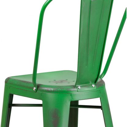 Blake 30" Industrial Tolix Style Bar Chair, Distressed Green - Set of 4 - Modern Metal Bar Height - Image 5
