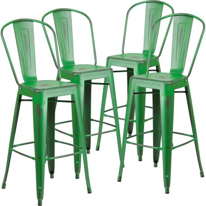 Blake 30" Industrial Tolix Style Bar Chair, Distressed Green - Set of 4 - Modern Metal Bar Height - Image 6