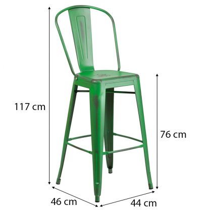 Blake 30" Industrial Tolix Style Bar Chair, Distressed Green - Set of 4 - Modern Metal Bar Height - Image 2