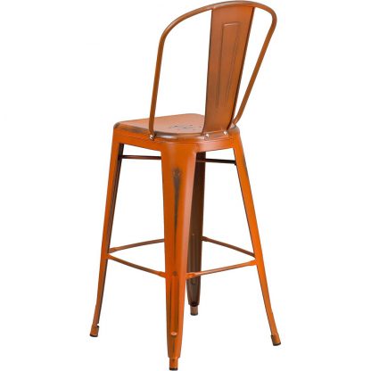 Blake 30" Industrial Style Bar Chair, Distressed Orange - Set of 4 - Modern Metal Bar Height - Image 3