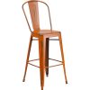 Blake 30" Industrial Style Bar Chair, Distressed Orange - Set of 4 - Modern Metal Bar Height - Image 4
