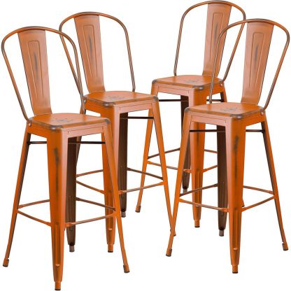 Blake 30" Industrial Style Bar Chair, Distressed Orange - Set of 4 - Modern Metal Bar Height - Image 7