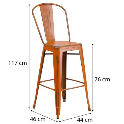 Blake 30" Industrial Style Bar Chair, Distressed Orange - Set of 4 - Modern Metal Bar Height - Image 2