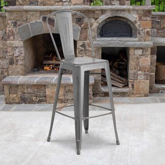 Blake 30" Industrial Tolix Style Bar Chair, Silver Grey - Set of 4 - Modern Metal Bar Height