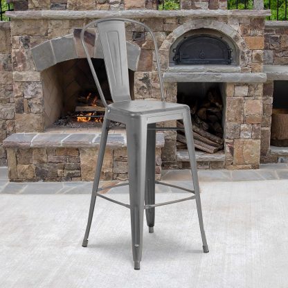 Blake 30" Industrial Tolix Style Bar Chair, Silver Grey - Set of 4 - Modern Metal Bar Height
