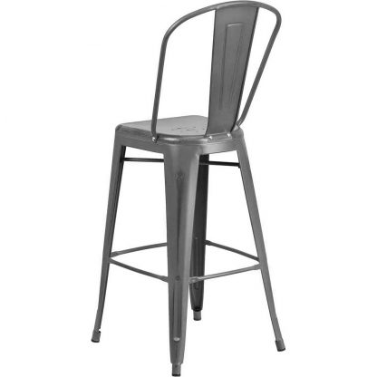 Blake 30" Industrial Tolix Style Bar Chair, Silver Grey - Set of 4 - Modern Metal Bar Height - Image 3