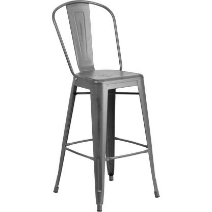 Blake 30" Industrial Tolix Style Bar Chair, Silver Grey - Set of 4 - Modern Metal Bar Height - Image 4