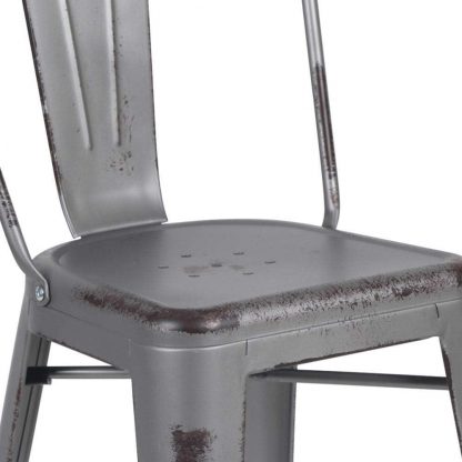 Blake 30" Industrial Tolix Style Bar Chair, Silver Grey - Set of 4 - Modern Metal Bar Height - Image 6