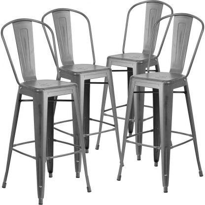 Blake 30" Industrial Tolix Style Bar Chair, Silver Grey - Set of 4 - Modern Metal Bar Height - Image 5