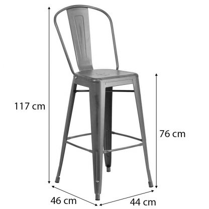 Blake 30" Industrial Tolix Style Bar Chair, Silver Grey - Set of 4 - Modern Metal Bar Height - Image 2