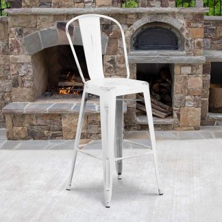 Blake 30" Industrial Tolix Style Bar Chair, Distressed White - Set of 4 - Modern Metal Bar Height