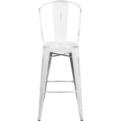 Blake 30" Industrial Tolix Style Bar Chair, Distressed White - Set of 4 - Modern Metal Bar Height - Image 3