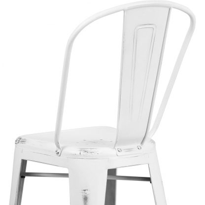 Blake 30" Industrial Tolix Style Bar Chair, Distressed White - Set of 4 - Modern Metal Bar Height - Image 4