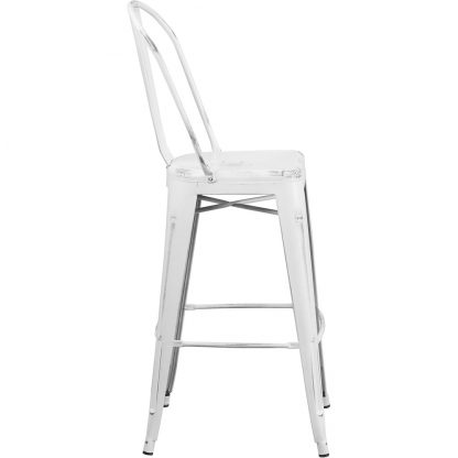 Blake 30" Industrial Tolix Style Bar Chair, Distressed White - Set of 4 - Modern Metal Bar Height - Image 5