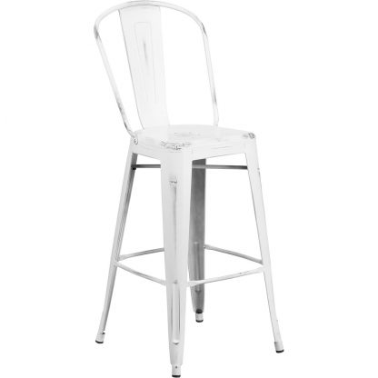 Blake 30" Industrial Tolix Style Bar Chair, Distressed White - Set of 4 - Modern Metal Bar Height - Image 7
