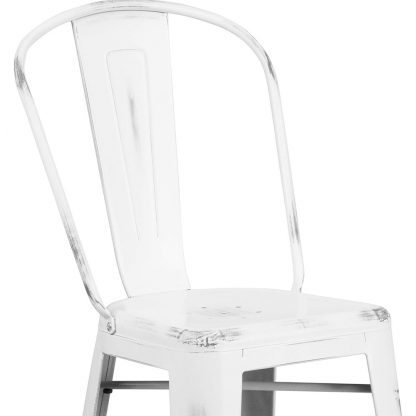 Blake 30" Industrial Tolix Style Bar Chair, Distressed White - Set of 4 - Modern Metal Bar Height - Image 8