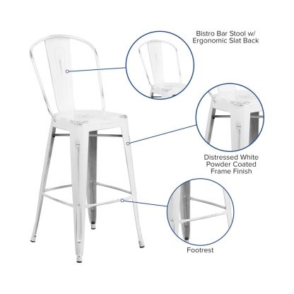 Blake 30" Industrial Tolix Style Bar Chair, Distressed White - Set of 4 - Modern Metal Bar Height - Image 9