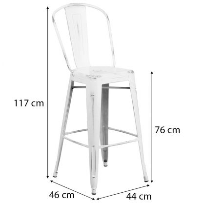 Blake 30" Industrial Tolix Style Bar Chair, Distressed White - Set of 4 - Modern Metal Bar Height - Image 2