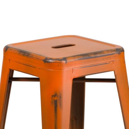 Kai 24" Industrial Tolix Style Bar Stool, Distressed Orange - Set of 4 - Modern Metal Counter Height - Image 4