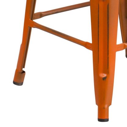 Kai 24" Industrial Tolix Style Bar Stool, Distressed Orange - Set of 4 - Modern Metal Counter Height - Image 5