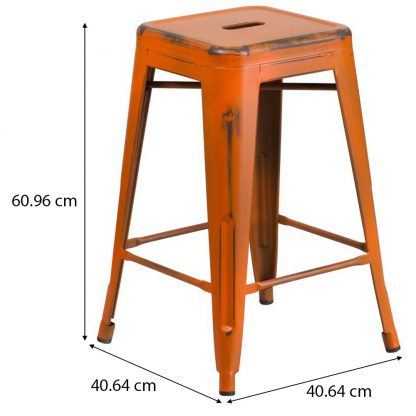 Kai 24" Industrial Tolix Style Bar Stool, Distressed Orange - Set of 4 - Modern Metal Counter Height - Image 2