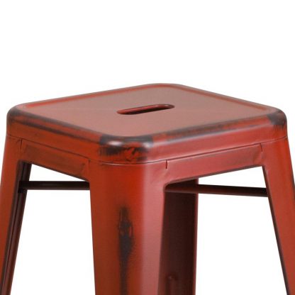 Kai 24" Industrial Tolix Style Bar Stool, Distressed Red - Set of 4 - Modern Metal Counter Height - Image 4