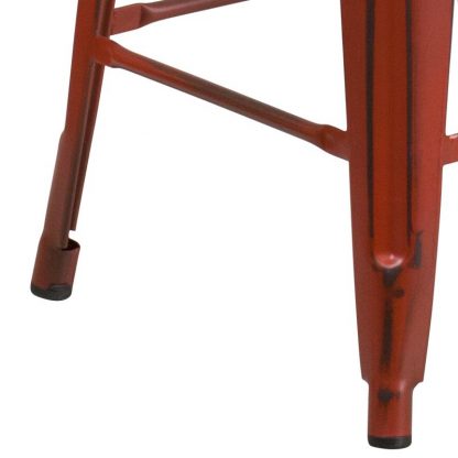 Kai 24" Industrial Tolix Style Bar Stool, Distressed Red - Set of 4 - Modern Metal Counter Height - Image 5